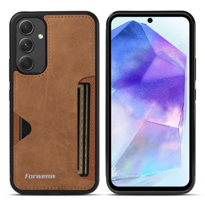FORWENW - FORWENW F5 Series Samsung Galaxy A55 Fodral Äkta läder - Brun