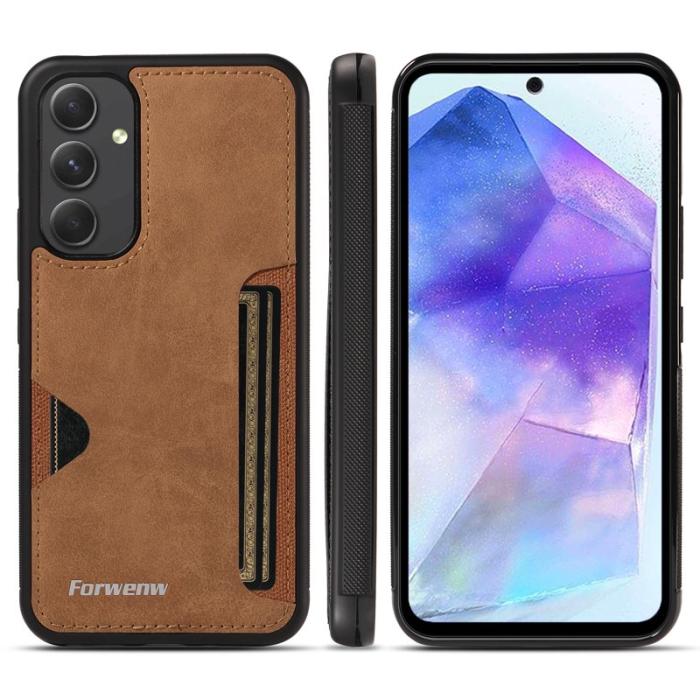 FORWENW - FORWENW F5 Series Samsung Galaxy A55 Fodral Äkta läder - Brun