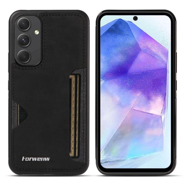 FORWENW - FORWENW F5 Series Samsung Galaxy A55 Fodral Äkta läder - Svart