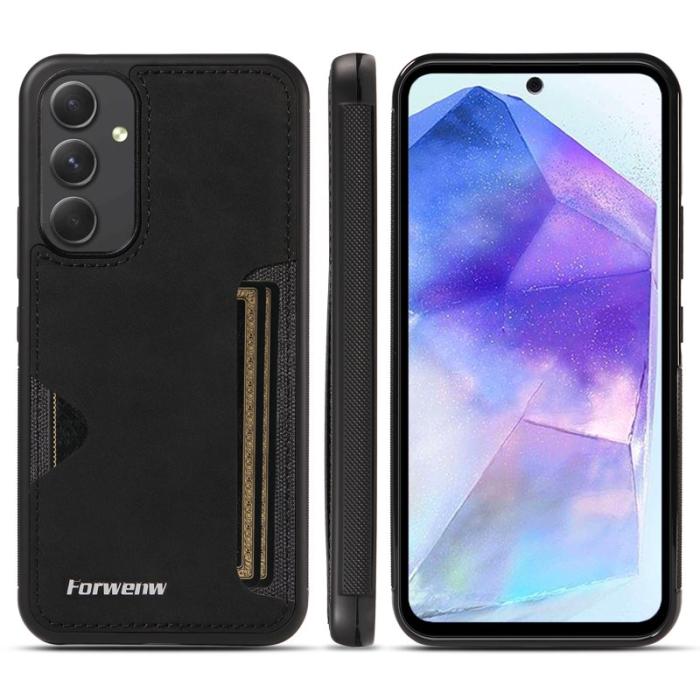 FORWENW - FORWENW F5 Series Samsung Galaxy A55 Fodral Äkta läder - Svart