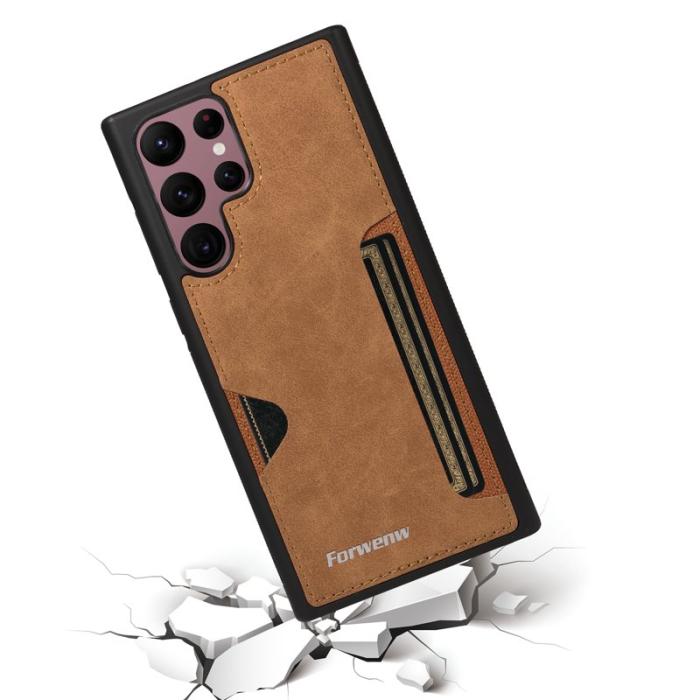 FORWENW - FORWENW F5 Series Samsung Galaxy S24 Ultra Fodral PU Läder - Brun