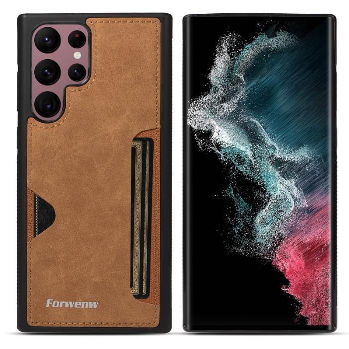 FORWENW - FORWENW F5 Series Samsung Galaxy S24 Ultra Fodral PU Läder - Brun
