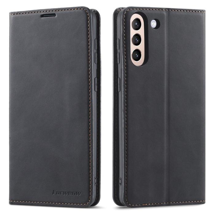 FORWENW - FORWENW Fantasy Series Fodral för Samsung Galaxy S21 FE - Äkta läder - Svart