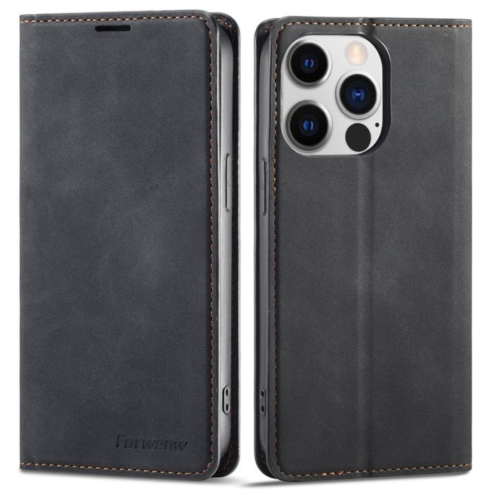 FORWENW - FORWENW Fantasy Series iPhone 15 Pro Fodral Äkta läder - Svart