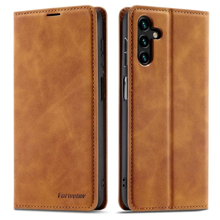 FORWENW - FORWENW Fantasy Series Samsung Galaxy S23 FE Fodral - Äkta läder - Brun