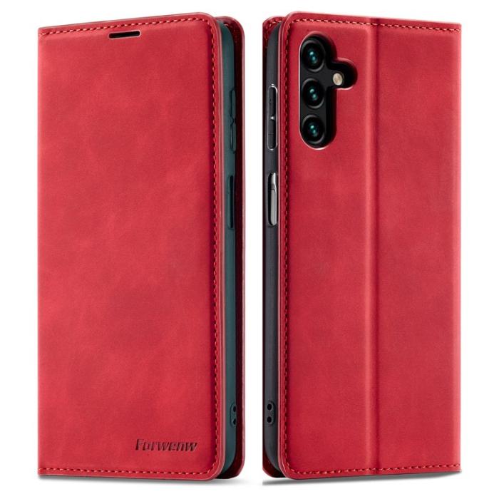 FORWENW - FORWENW Fantasy Series Samsung Galaxy S23 FE Fodral - Äkta läder - Röd
