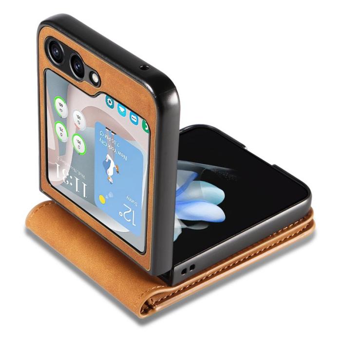 FORWENW - FORWENW Fantasy Series Samsung Galaxy Z Flip5 Fodral Äkta läder - Brun