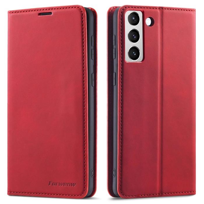 FORWENW - FORWENW Galaxy S22 Fodral i PU-läder - Röd