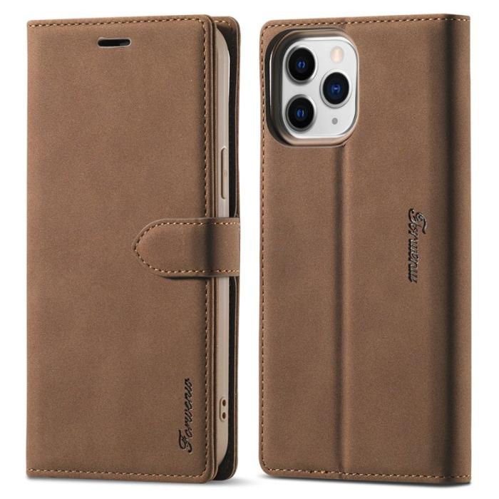 FORWENW - FORWENW iPhone 13 Fodral i Äkta läder - Brun - Full Protection