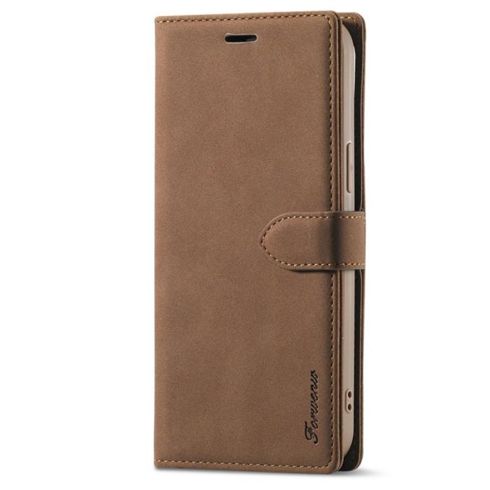 FORWENW - FORWENW iPhone 13 Fodral i Äkta läder - Brun - Full Protection