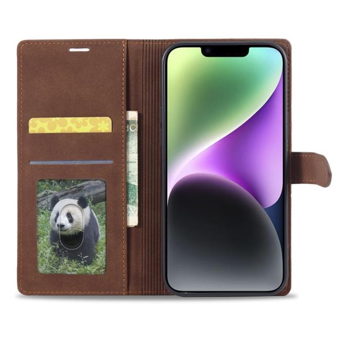 FORWENW - FORWENW iPhone 14 Plus F1 Series Flip Fodral - Äkta läder - Brun