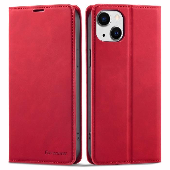 FORWENW - FORWENW iPhone 14 Plus Fodral i Äkta läder - Röd