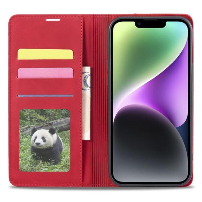 FORWENW - FORWENW iPhone 14 Plus Fodral i Äkta läder - Röd