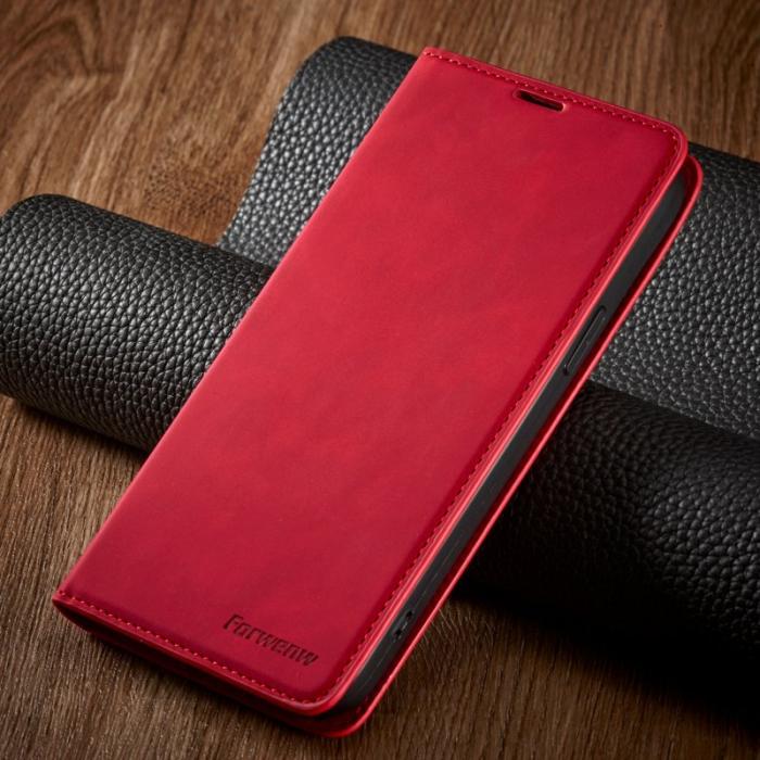 FORWENW - FORWENW iPhone 14 Plus Fodral i Äkta läder - Röd