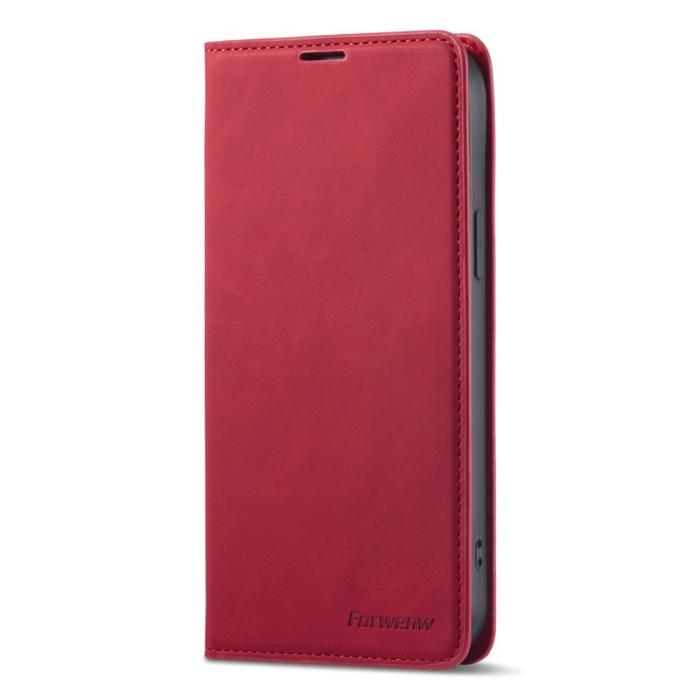 FORWENW - FORWENW iPhone 14 Plus Fodral i Äkta läder - Röd