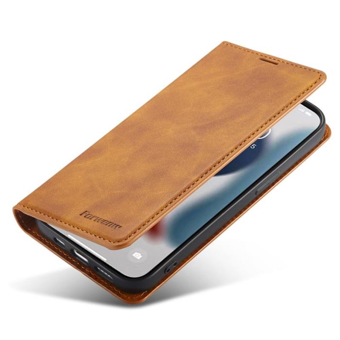 FORWENW - FORWENW iPhone 14 Pro Fodral Äkta läder - Brun