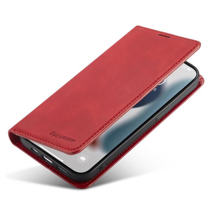 FORWENW - FORWENW iPhone 14 Pro Fodral Äkta läder - Röd