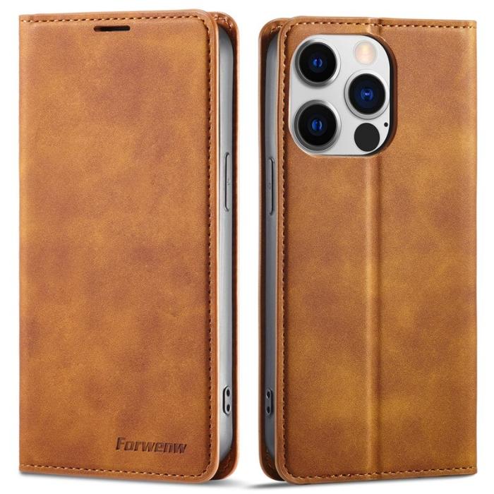 FORWENW - FORWENW iPhone 14 Pro Max Fodral - Äkta läder - Brun