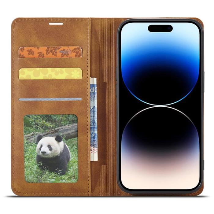 FORWENW - FORWENW iPhone 14 Pro Max Fodral - Äkta läder - Brun