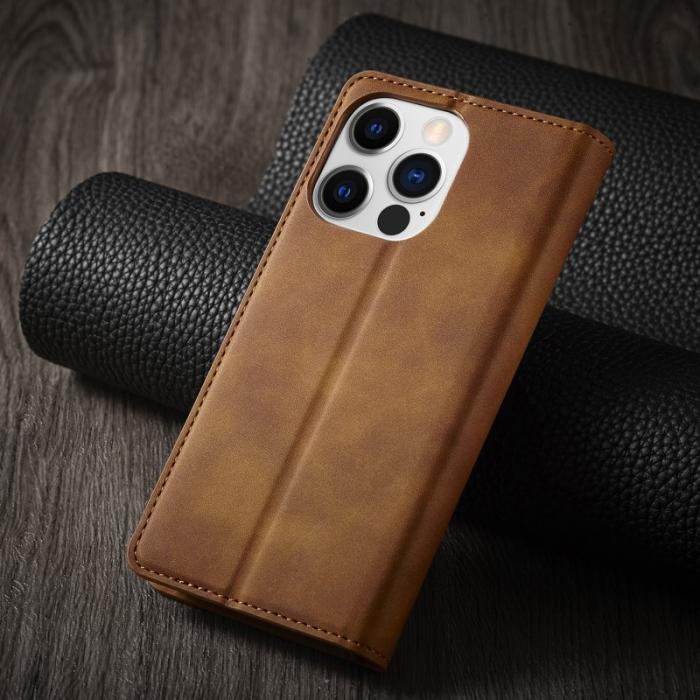 FORWENW - FORWENW iPhone 14 Pro Max Fodral - Äkta läder - Brun