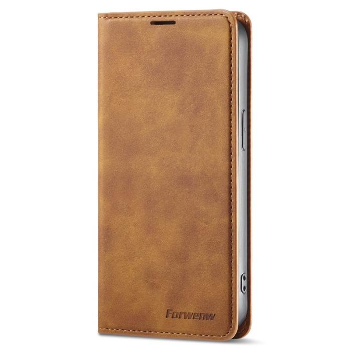 FORWENW - FORWENW iPhone 14 Pro Max Fodral - Äkta läder - Brun