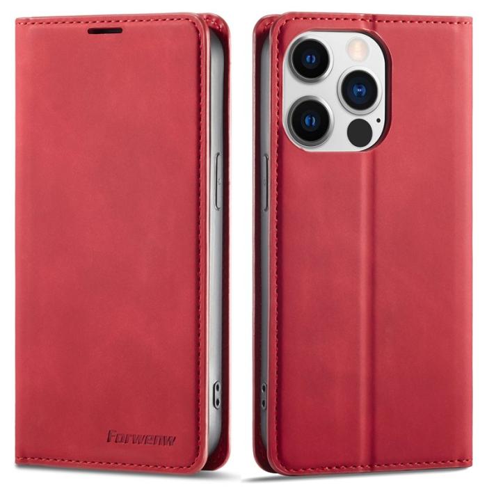 FORWENW - FORWENW iPhone 14 Pro Max Fodral - Äkta läder - Röd