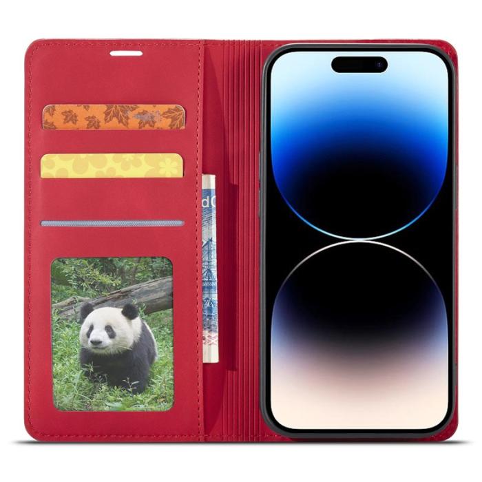 FORWENW - FORWENW iPhone 14 Pro Max Fodral - Äkta läder - Röd