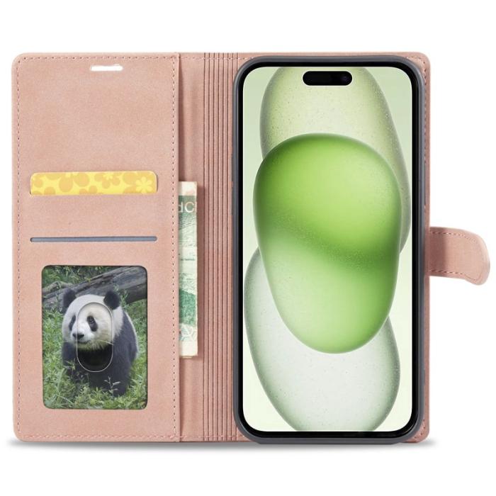 FORWENW - FORWENW iPhone 15 Fodral PU Läder Plånbok Ställ - Roséguld