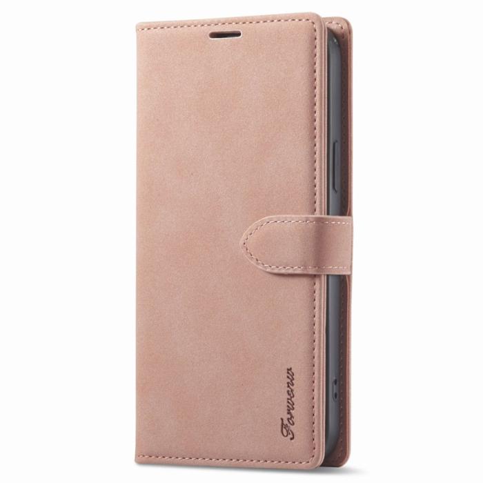 FORWENW - FORWENW iPhone 15 Fodral PU Läder Plånbok Ställ - Roséguld