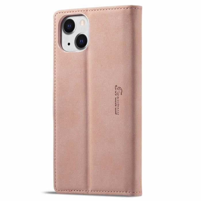 FORWENW - FORWENW iPhone 15 Fodral PU Läder Plånbok Ställ - Roséguld
