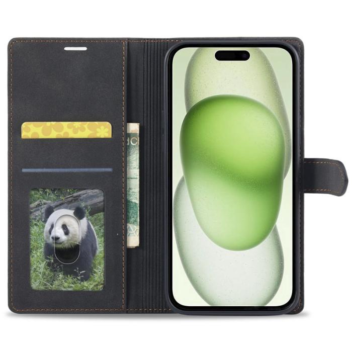 FORWENW - FORWENW iPhone 15 Fodral PU Läder Plånbok Ställ - Svart