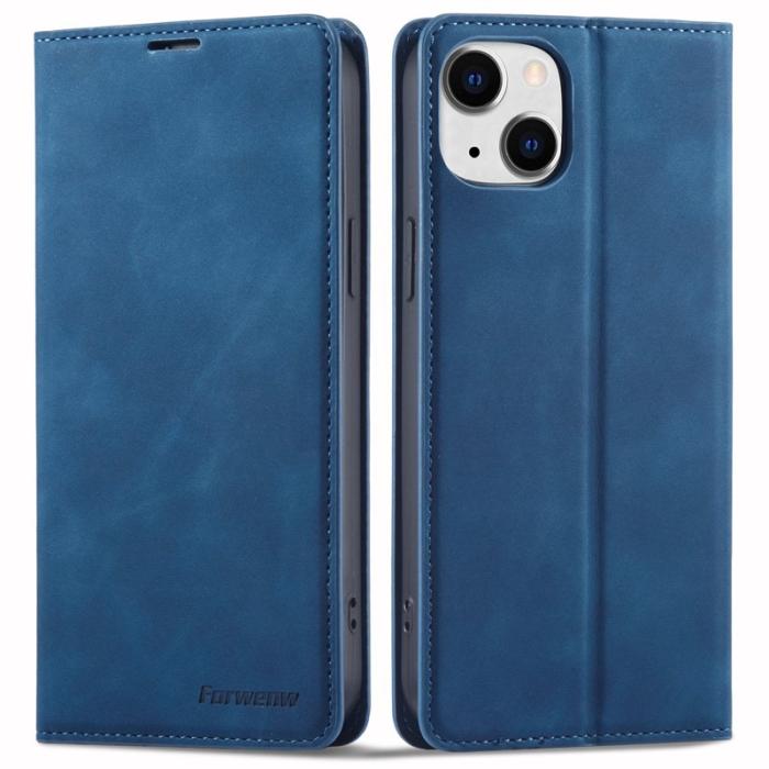 FORWENW - FORWENW iPhone 15 Plus Fodral Äkta läder - Blå