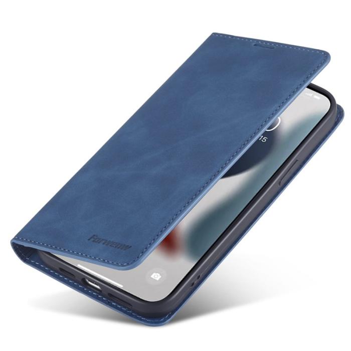 FORWENW - FORWENW iPhone 15 Plus Fodral Äkta läder - Blå