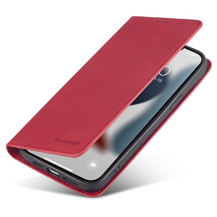 FORWENW - FORWENW iPhone 15 Plus Fodral i Äkta läder - Röd