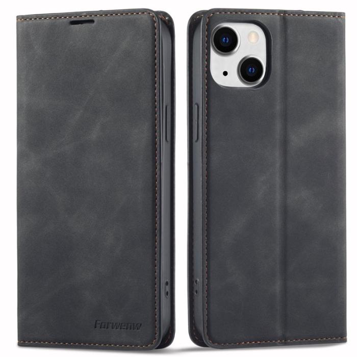 FORWENW - FORWENW iPhone 15 Plus Fodral i Äkta läder - Svart