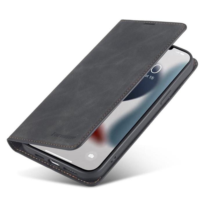 FORWENW - FORWENW iPhone 15 Plus Fodral i Äkta läder - Svart