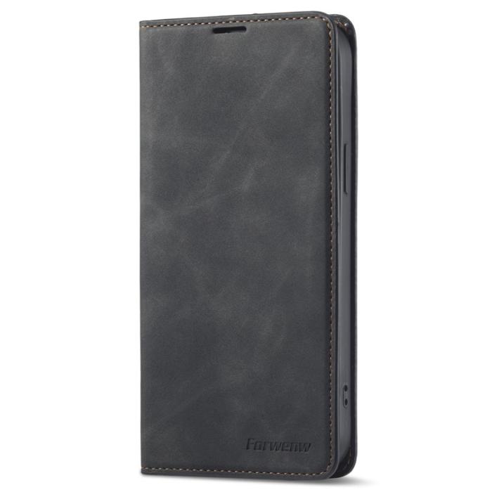 FORWENW - FORWENW iPhone 15 Plus Fodral i Äkta läder - Svart