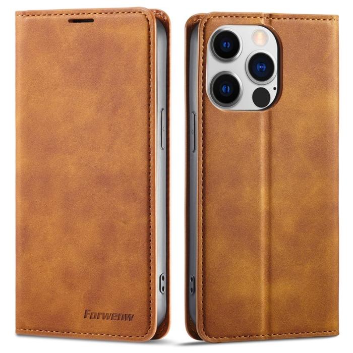 FORWENW - FORWENW iPhone 15 Pro Fodral i Äkta läder - Brun