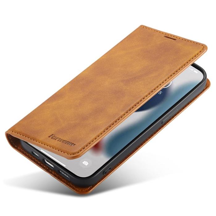 FORWENW - FORWENW iPhone 15 Pro Fodral i Äkta läder - Brun