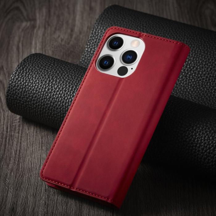 FORWENW - FORWENW iPhone 15 Pro Fodral i Äkta läder - Röd