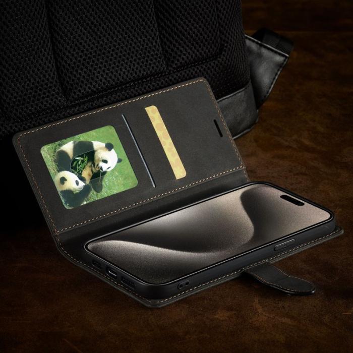 FORWENW - FORWENW iPhone 15 Pro Fodral PU Läder - Full Skydd - Svart