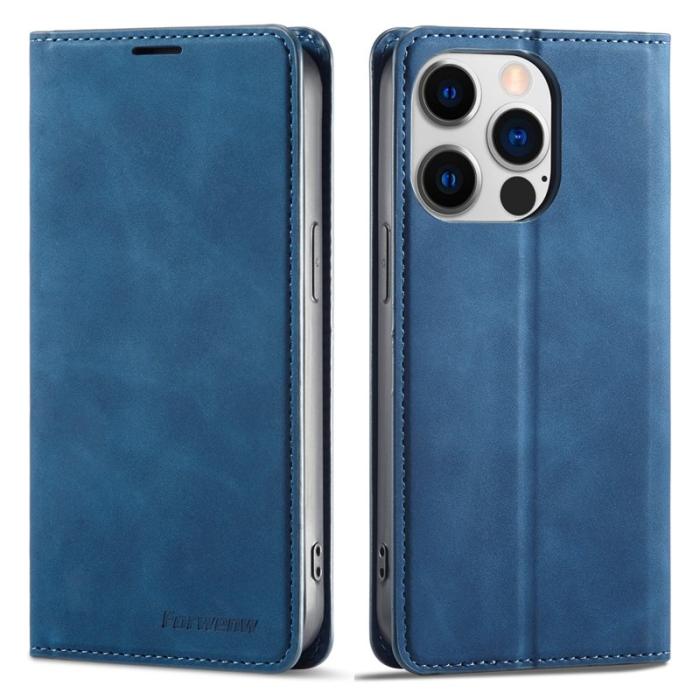 FORWENW - FORWENW iPhone 15 Pro Max Fodral Äkta läder - Blå