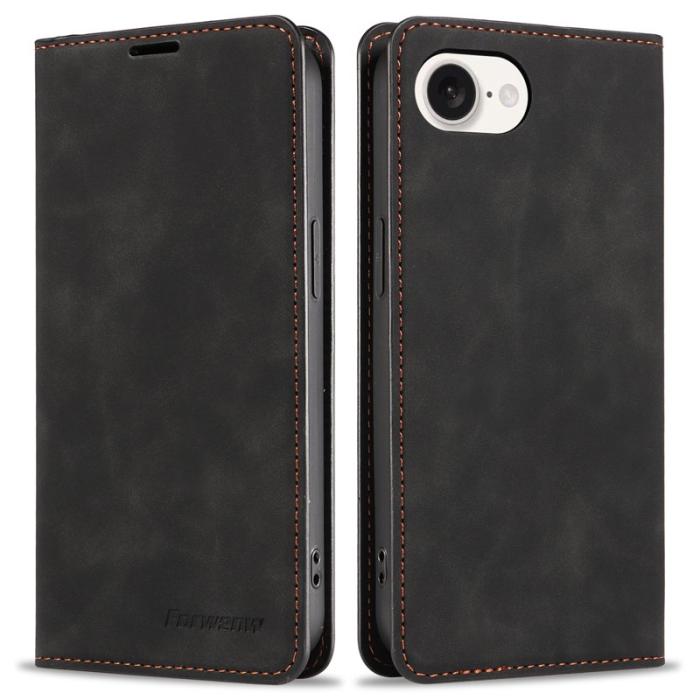 FORWENW - FORWENW iPhone 16e Fodral Äkta läder - Svart