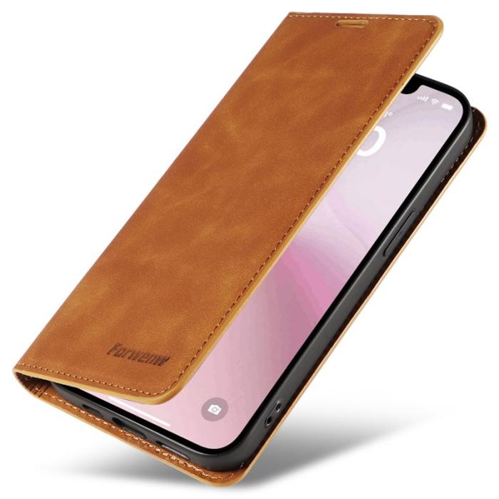 FORWENW - FORWENW iPhone 16e Fodral Skin-Touch Läder - Brun