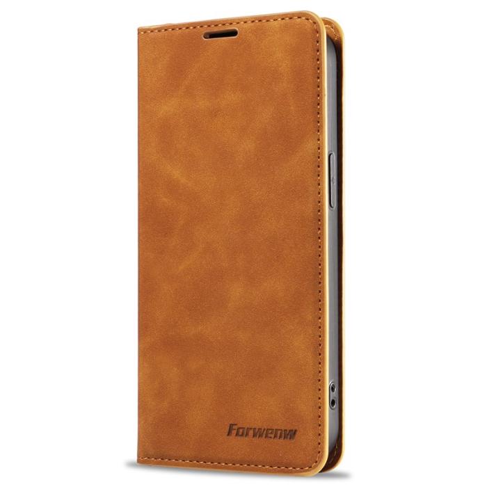 FORWENW - FORWENW iPhone 16e Fodral Skin-Touch Läder - Brun