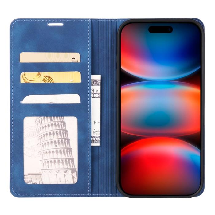 FORWENW - FORWENW iPhone 17 Pro Max Wallet Fodral Äkta läder - Blå