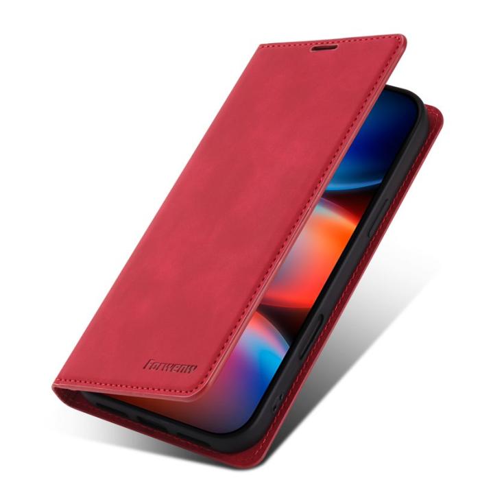 FORWENW - FORWENW iPhone 17 Pro Max Wallet Fodral Äkta läder - Röd