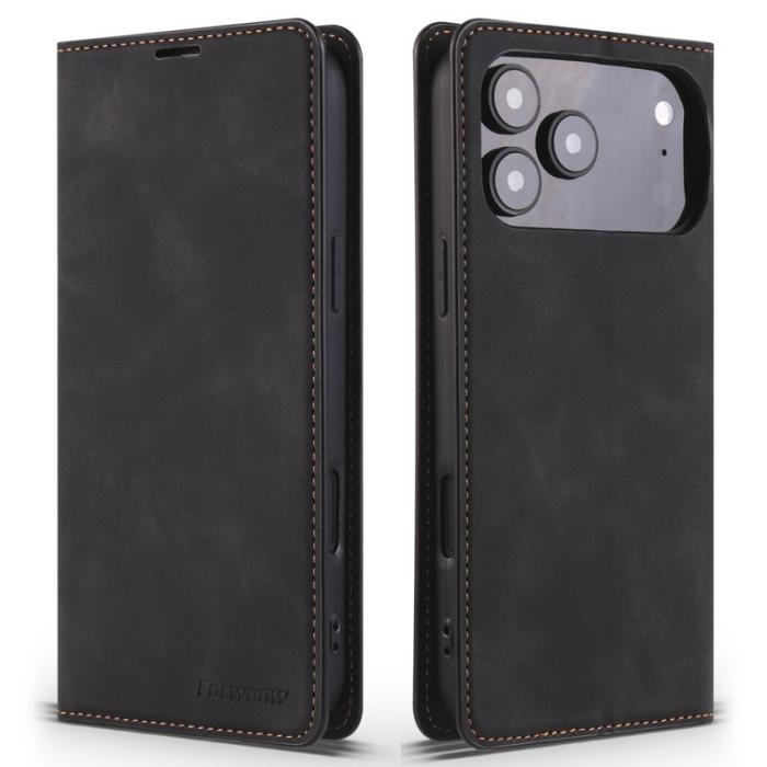 FORWENW - FORWENW iPhone 17 Pro Max Wallet Fodral Äkta läder - Svart