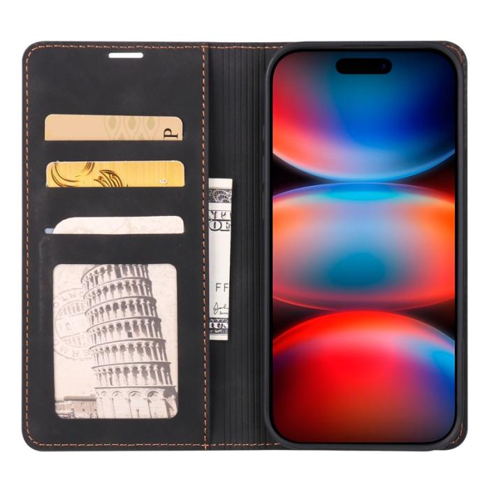FORWENW - FORWENW iPhone 17 Pro Max Wallet Fodral Äkta läder - Svart