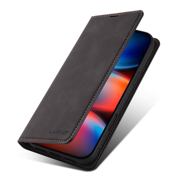 FORWENW - FORWENW iPhone 17 Pro Max Wallet Fodral Äkta läder - Svart